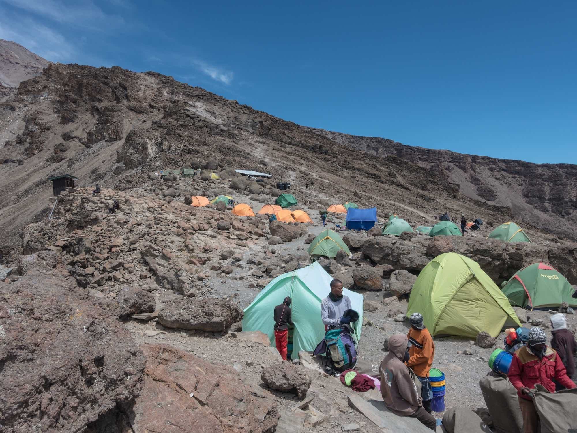 High alpine desert camp below the summit