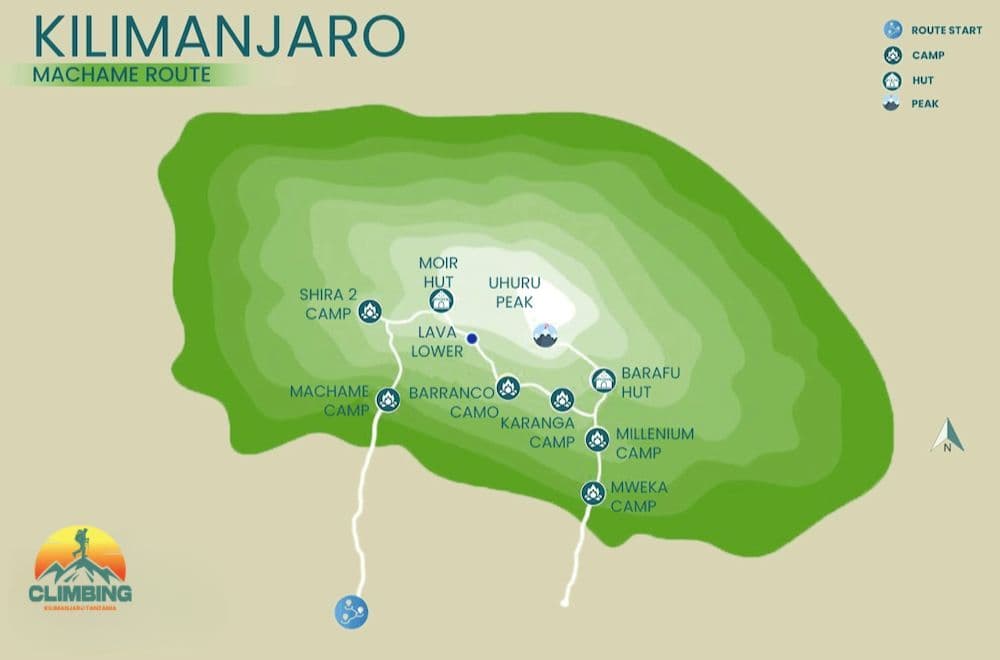 Machame 路线 6 天地图